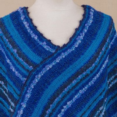Alternate image for Hand Woven Blue Baby Alpaca Blend Poncho from Peru Sierra Sky
