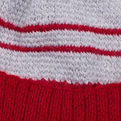 Alternate image for Mens Red and Grey Striped Alpaca Blend Hat from Peru Winters Embrace in Red