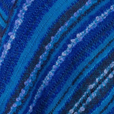 Alternate image for Hand Woven Blue Baby Alpaca Blend Poncho from Peru Sierra Sky