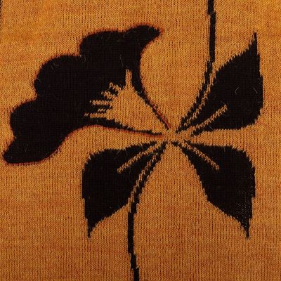 Alternate image for Floral Saffron and Black Reversible Alpaca Blend Scarf Saffron Retama Emotions