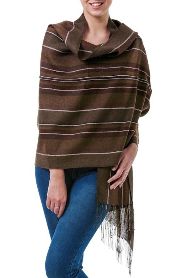Alternate image for Alpaca and silk shawl Olive Fields