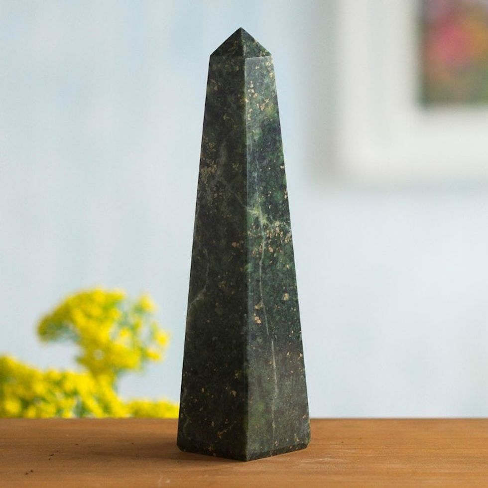 Geometric Jade Obelisk Sculpture from Peru Large 'Prosperity'