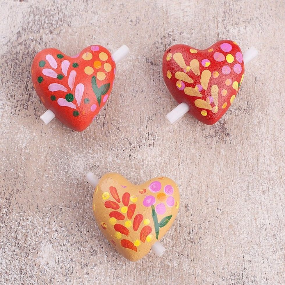 Three Floral Ceramic Heart Figurines for Notes  'Love Flowers'