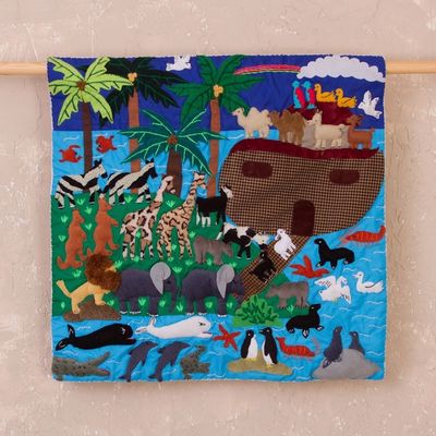 Alternate image for Multicolor Cotton Blend Noahs Ark Applique Wall Hanging After the Rainbow