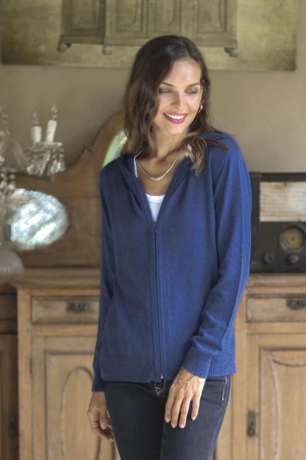 Cotton Blend Hoodie in Royal Blue from Peru 'Simple Delight in Royal Blue'