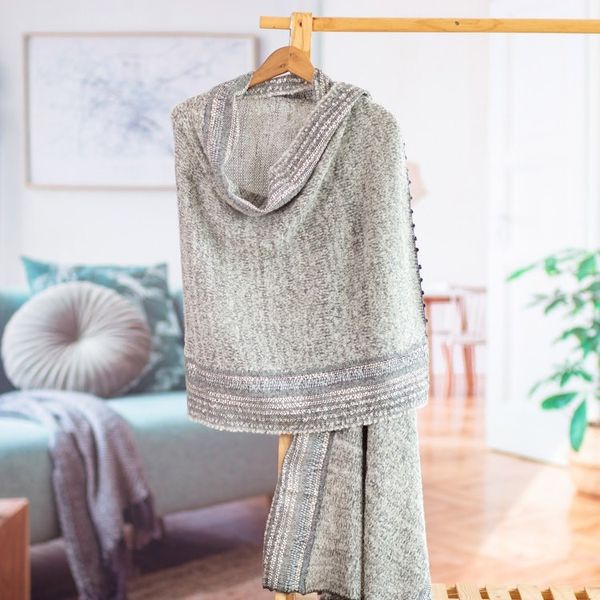 Alternate image for Knit Baby Alpaca Blend Striped Shawl in Grey Hues from Peru Stylish Stripes