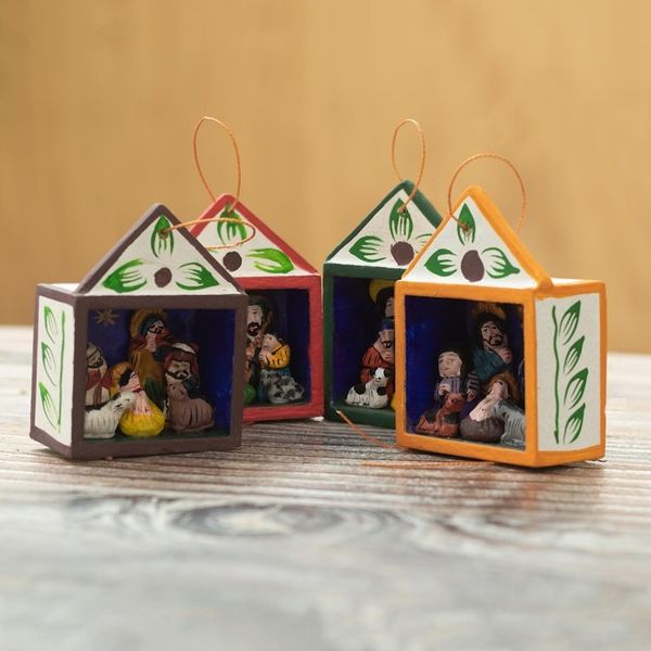 Alternate image for Hand-Painted Retablo Nativity Ornaments Set of 4 Celebrating the Season