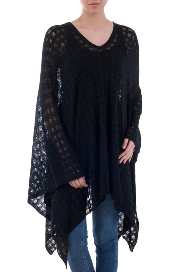 Alternate image for Black Bohemian Style One Size Fits Most Poncho from Peru Beautiful Shadow