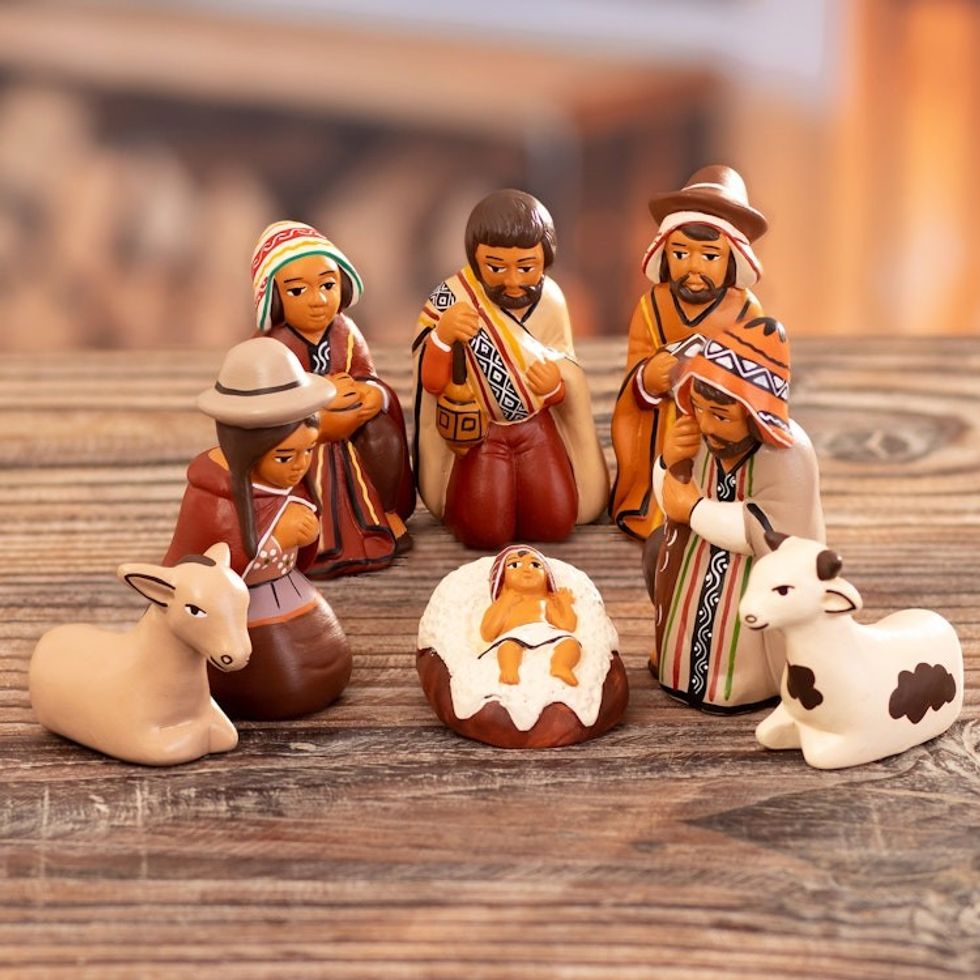 Hand-Painted Traditional Ceramic Andean Nativity Scene 'Andean Miracle'