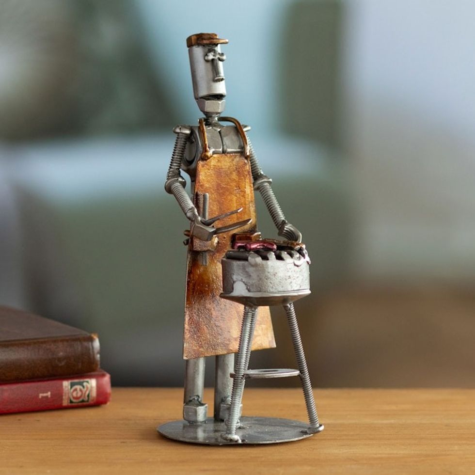 Recycled Metal Sculpture of Man Barbecuing 'Barbecue Time'