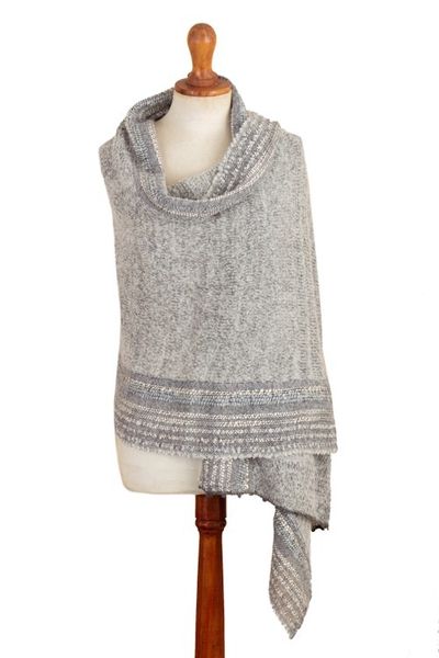 Alternate image for Knit Baby Alpaca Blend Striped Shawl in Grey Hues from Peru Stylish Stripes