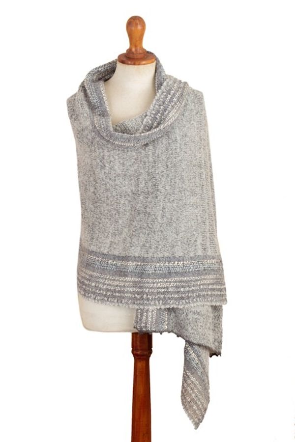 Alternate image for Knit Baby Alpaca Blend Striped Shawl in Grey Hues from Peru Stylish Stripes