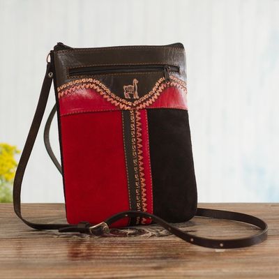 Alternate image for Llama-Themed Red and Black Suede Leather Sling from Peru Cusco Llama