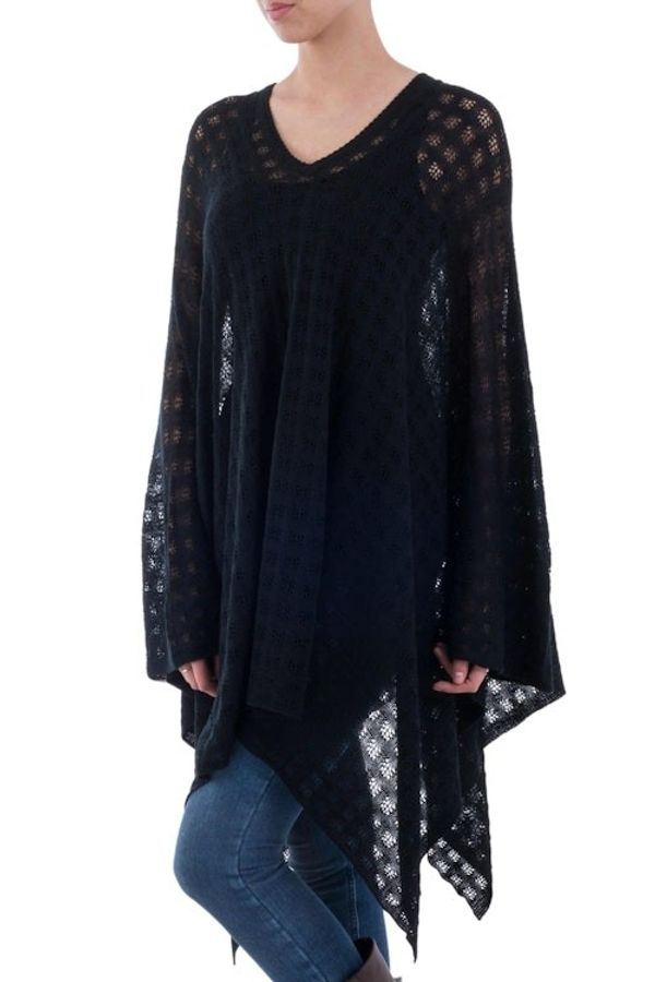 Alternate image for Black Bohemian Style One Size Fits Most Poncho from Peru Beautiful Shadow