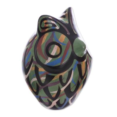 Alternate image for Chulucanas Ceramic Owl Figurine in Green from Peru Green Chulucanas Sentinel
