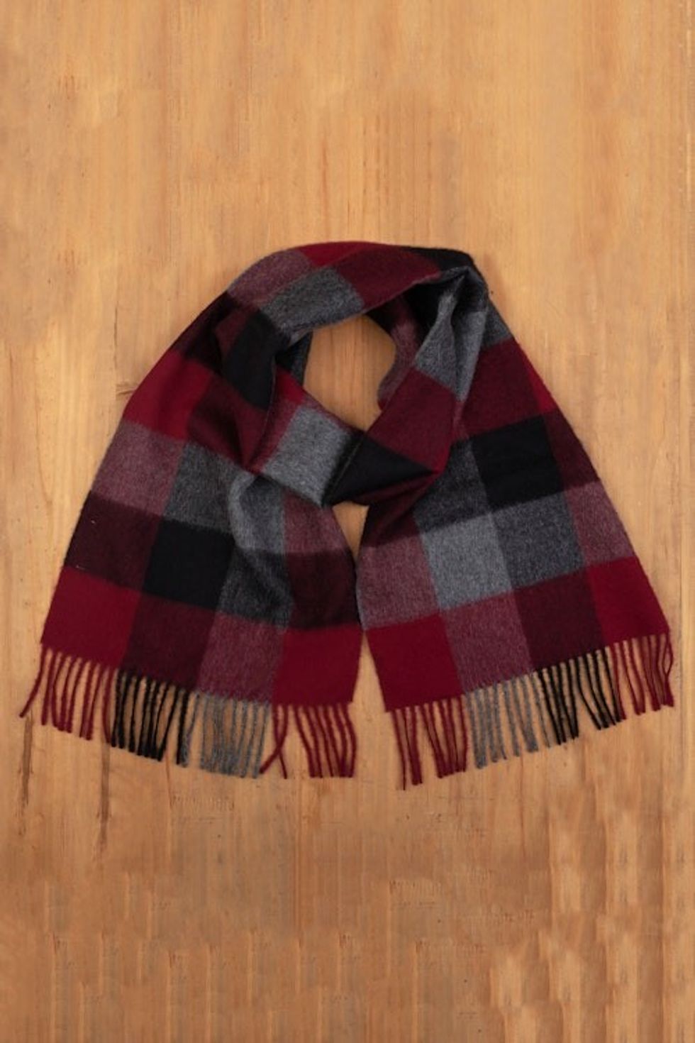 Very Soft Red and Black Plaid Alpaca Wool  Scarf 'Red Squared'