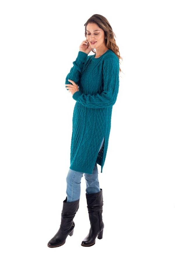 Alternate image for Baby Alpaca Teal Cable Knit Tunic Sweater Dress Winter Teal