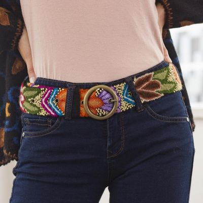 Alternate image for Hand-Embroidered Floral Wool Belt from Peru Inca Flowers