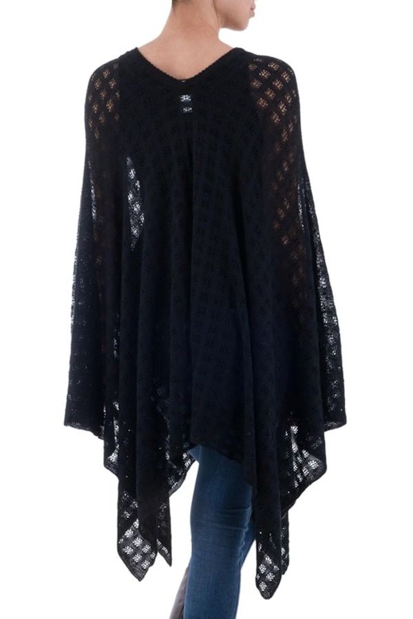 Alternate image for Black Bohemian Style One Size Fits Most Poncho from Peru Beautiful Shadow