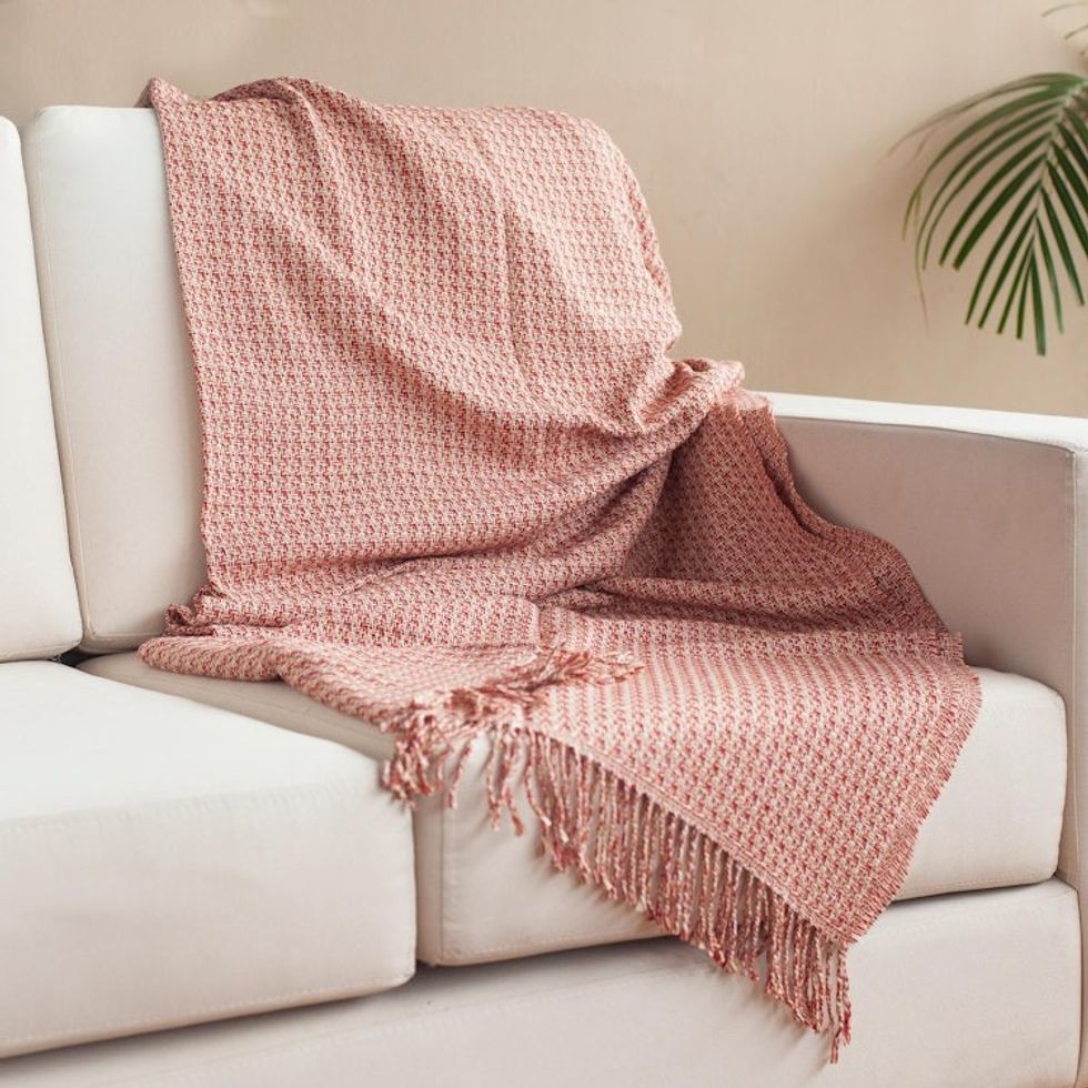 Warm Alpaca Blend Throw Crafted in Peru 'Cozy Combination in Flame'