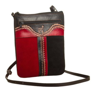 Alternate image for Llama-Themed Red and Black Suede Leather Sling from Peru Cusco Llama