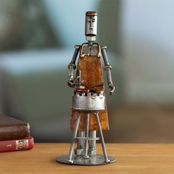 Alternate image for Recycled Metal Sculpture of Man Barbecuing Barbecue Time