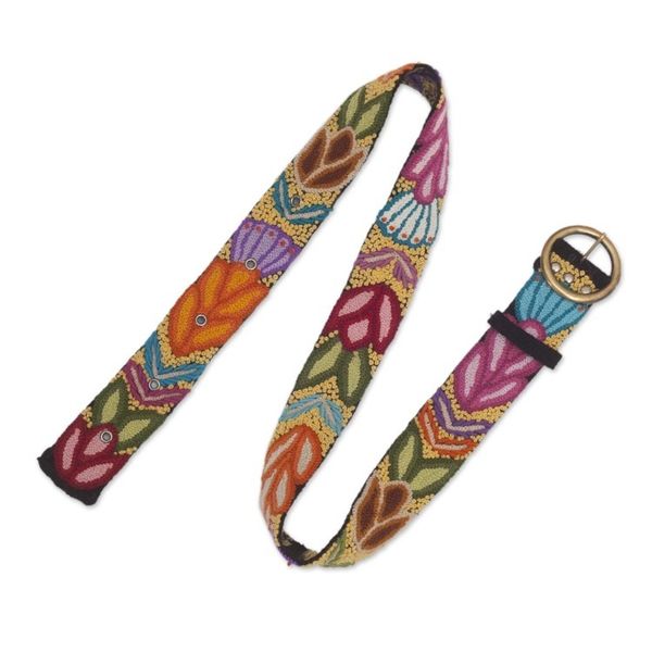 Alternate image for Hand-Embroidered Floral Wool Belt from Peru Inca Flowers