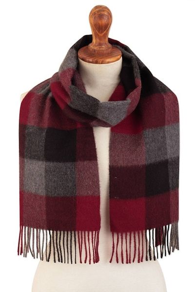Alternate image for Very Soft Red and Black Plaid Alpaca Wool Scarf Red Squared