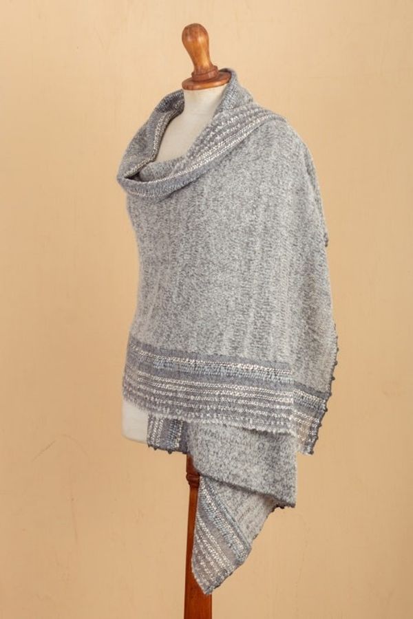 Alternate image for Knit Baby Alpaca Blend Striped Shawl in Grey Hues from Peru Stylish Stripes