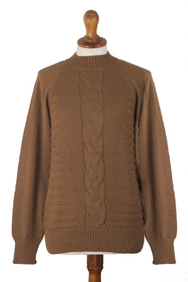 Alternate image for Warm Brown Braided Detail Alpaca Blend Sweater from Peru Braided Sepia