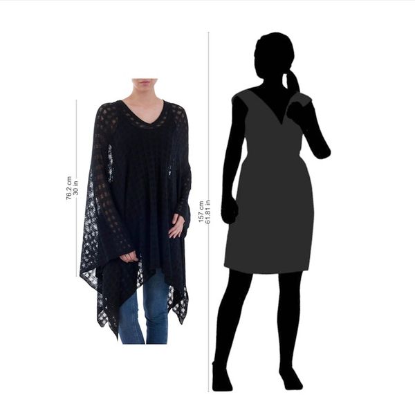 Alternate image for Black Bohemian Style One Size Fits Most Poncho from Peru Beautiful Shadow