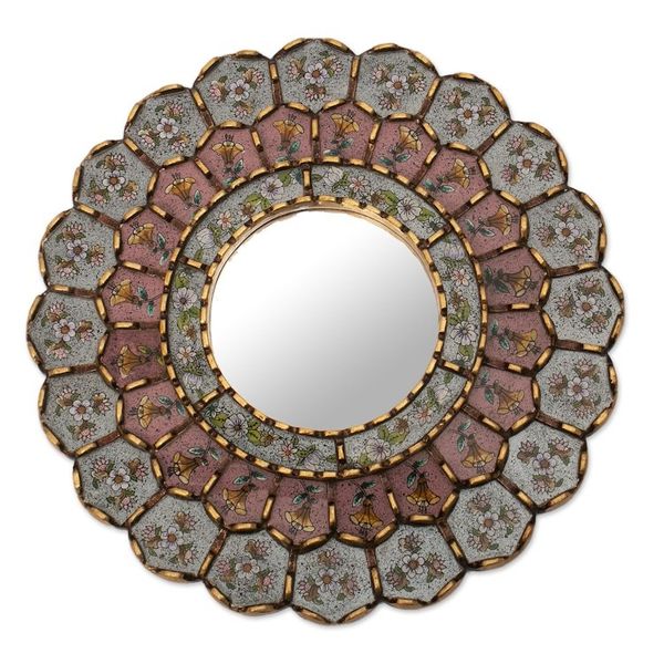 Alternate image for Round Reverse-Painted Glass Mirror San Juan Bouquet