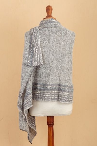 Alternate image for Knit Baby Alpaca Blend Striped Shawl in Grey Hues from Peru Stylish Stripes