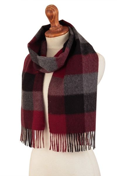 Alternate image for Very Soft Red and Black Plaid Alpaca Wool Scarf Red Squared