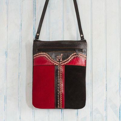 Alternate image for Llama-Themed Red and Black Suede Leather Sling from Peru Cusco Llama