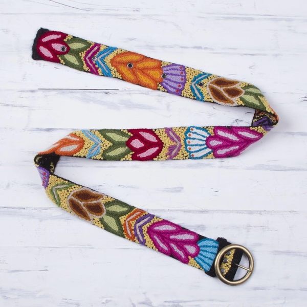 Alternate image for Hand-Embroidered Floral Wool Belt from Peru Inca Flowers