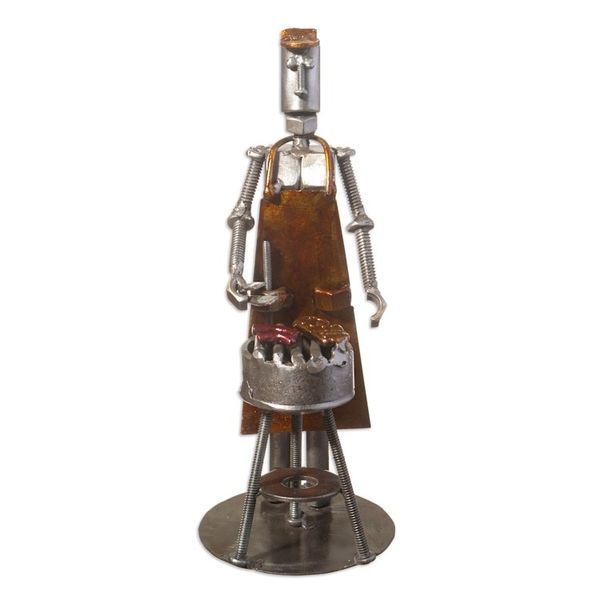 Alternate image for Recycled Metal Sculpture of Man Barbecuing Barbecue Time