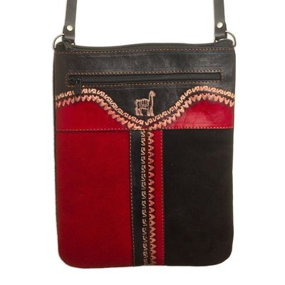 Alternate image for Llama-Themed Red and Black Suede Leather Sling from Peru Cusco Llama