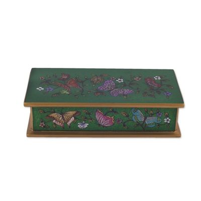 Alternate image for Reverse Painted Glass Butterfly Decorative Box in Emerald Butterfly Jubilee in Emerald