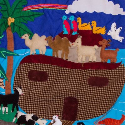 Alternate image for Multicolor Cotton Blend Noahs Ark Applique Wall Hanging After the Rainbow