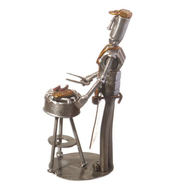 Alternate image for Recycled Metal Sculpture of Man Barbecuing Barbecue Time