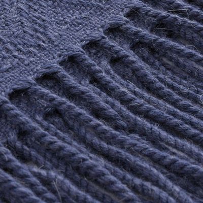 Alternate image for Alpaca and AcrylicThrow Blanket with Fringe in Denim Blue Puno Traditions in Blue