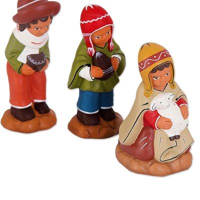 Alternate image for Ceramic Andean Nativity Scene with Llamas from Peru 8 Pcs Andean Birth