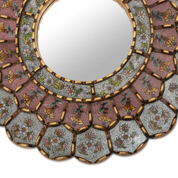 Alternate image for Round Reverse-Painted Glass Mirror San Juan Bouquet