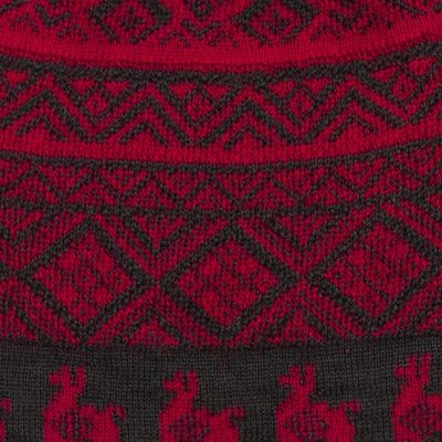 Alternate image for Black and Crimson Red Diamond Motif Alpaca Blend Knit Hat Alpaca Parade in Red