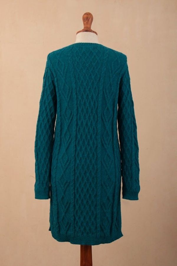 Alternate image for Baby Alpaca Teal Cable Knit Tunic Sweater Dress Winter Teal
