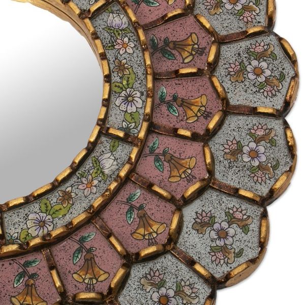 Alternate image for Round Reverse-Painted Glass Mirror San Juan Bouquet
