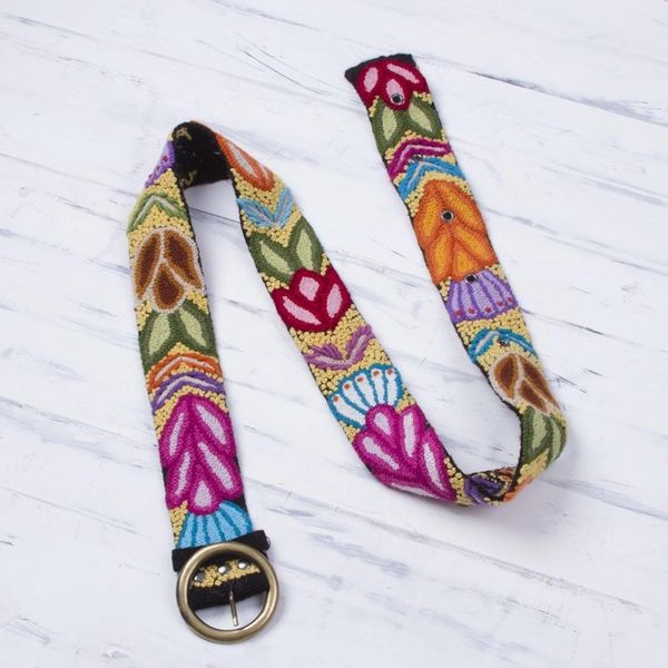 Alternate image for Hand-Embroidered Floral Wool Belt from Peru Inca Flowers