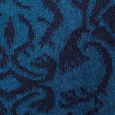 Alternate image for Turquoise and Blue Reversible Alpaca Blend Jacquard Scarf Turquoise and Blueberry