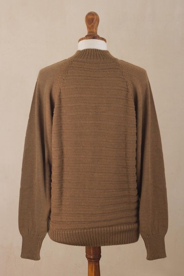 Alternate image for Warm Brown Braided Detail Alpaca Blend Sweater from Peru Braided Sepia